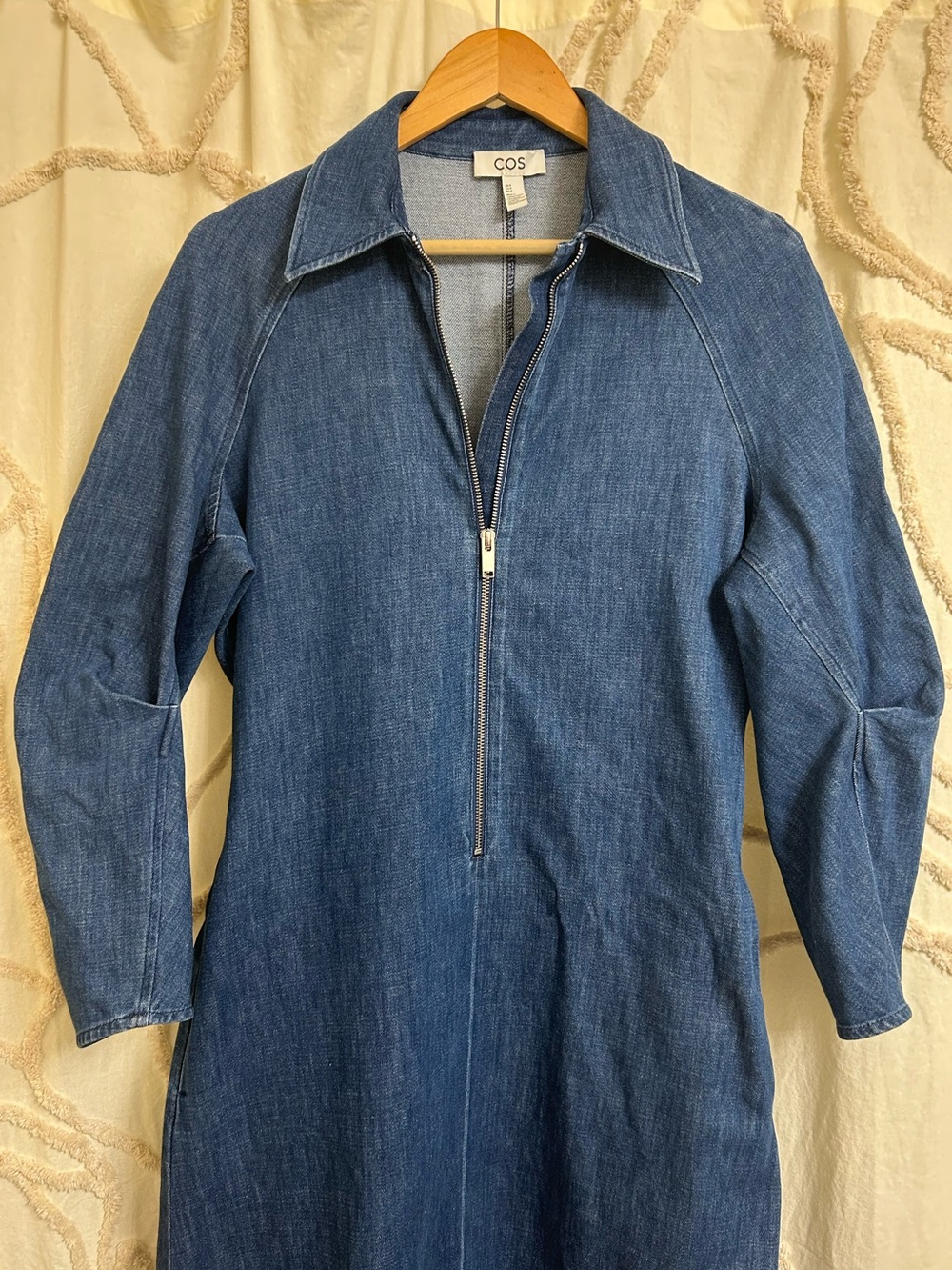 COS Half-Zip Denim Long Sleeve Mini Dress Size 8 - Picture 7 of 16